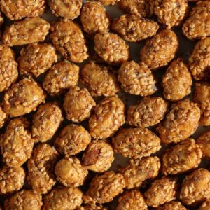 A close-up of delicious candied peanuts showcasing their crunchy texture.