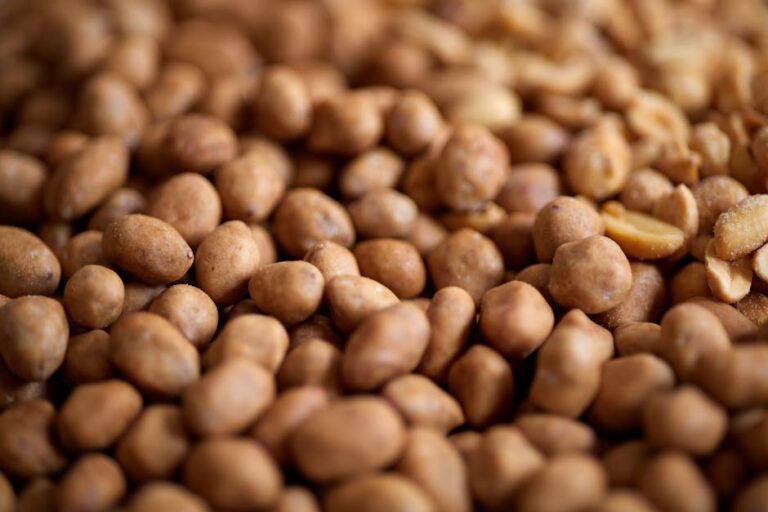 A detailed close-up of numerous salted peanuts creating a textured background.